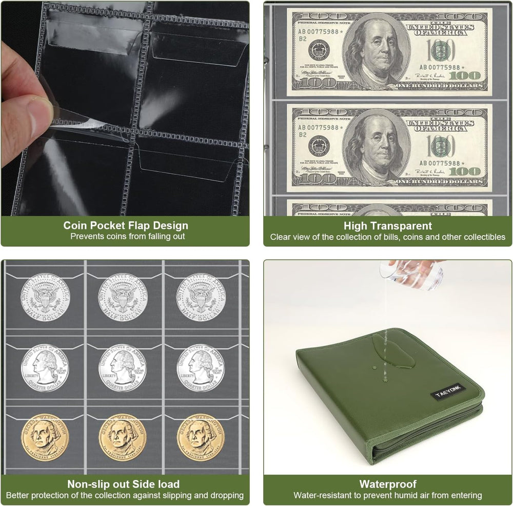 Coin Collection Book Holder for Collectors, 520 Pockets Fireproof Coins Colle...