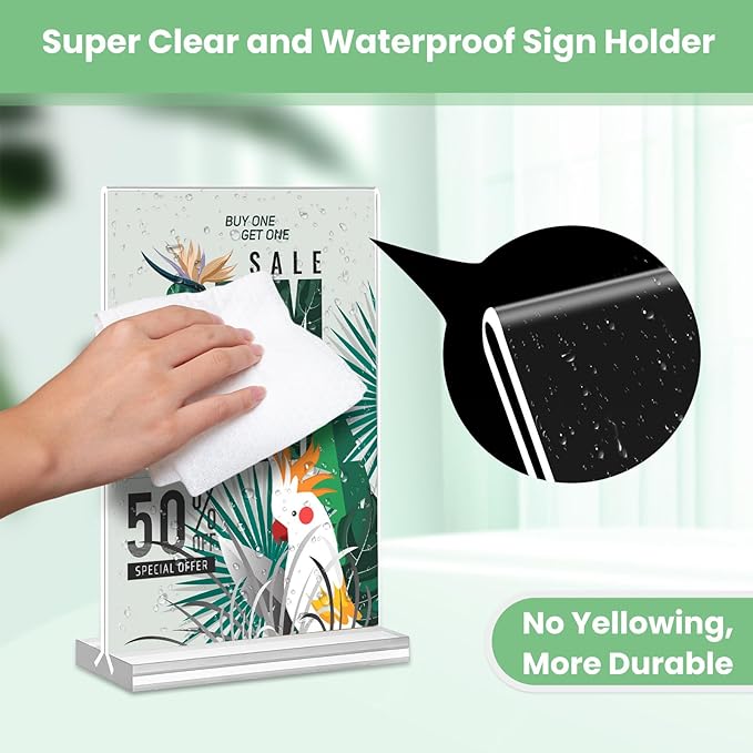 Acrylic Sign Holder 4x6, 24 Pack Clear Table Menu Vertical Clear Table Double Sided Flyer Display, Plastic Flyer Display Stand,Paper photo Plastic Sign Frame Suitable for Restaurants Office Store Show