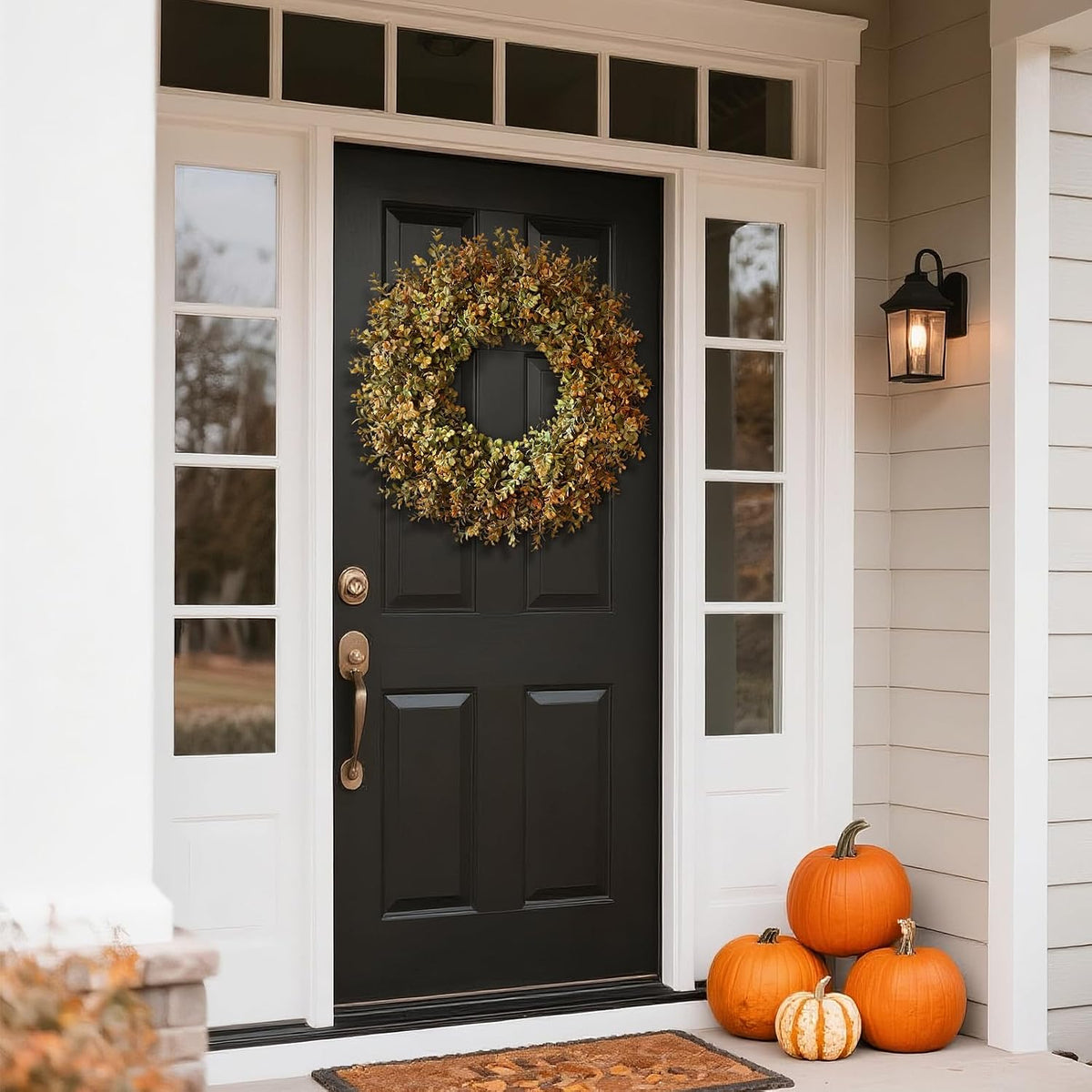 26''Large Artificial Fall Boxwood Wreath for Front Door Decor(Orange-Green)