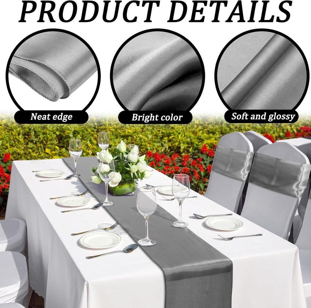Bencailor 24 Pcs Dark Gray Satin Table Runners Bulk, 12 x 108 Inch