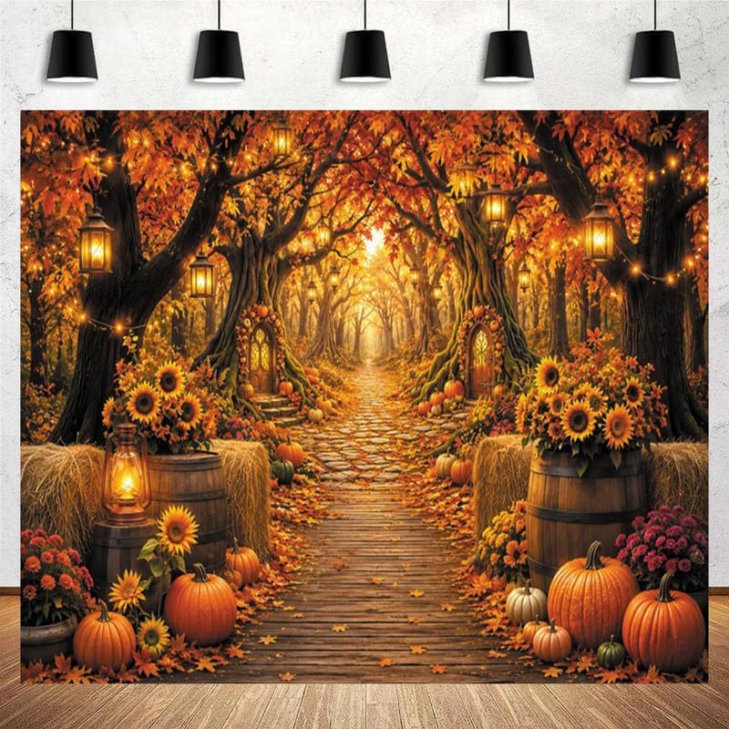 10x8ft Enchanted Autumn Forest Backdrop, Magic Fall Woodland Path Photography...