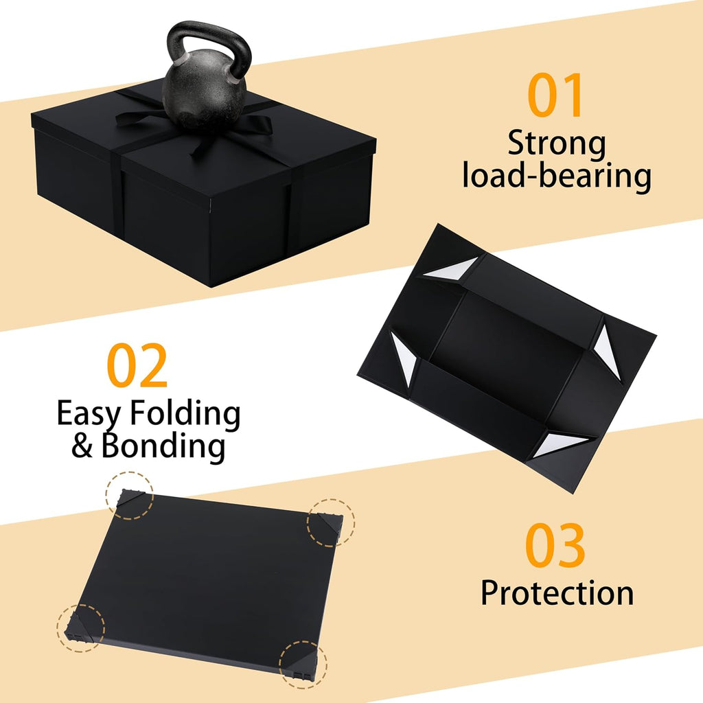 stobocter large gift box 16.5x13x5.5 inches,black gift boxes, side view