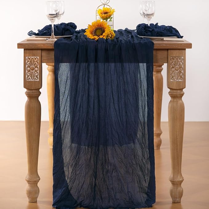 Navy Blue Cheesecloth Table Runner 6 Pack Fall Table Runners Boho Gauze 120 Inches Navy Cheese Cloth Fall Table Decorations for Thanksgiving Wedding Bridal Baby Shower Party Christmas Dinner