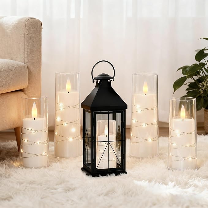 Raycare Flameless Candle with Remote Timer, 7 Flickering Acrylic Battery Operated LED Pillar Candles with Embedded Star String for Halloween, Home Decor, and as a Gift(White) (7 Pack)
