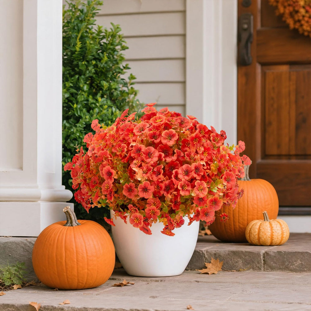 Artificial Outdoor Flowers with Hanging Baskets, 24pcs Fake Fall Mums Flower ...