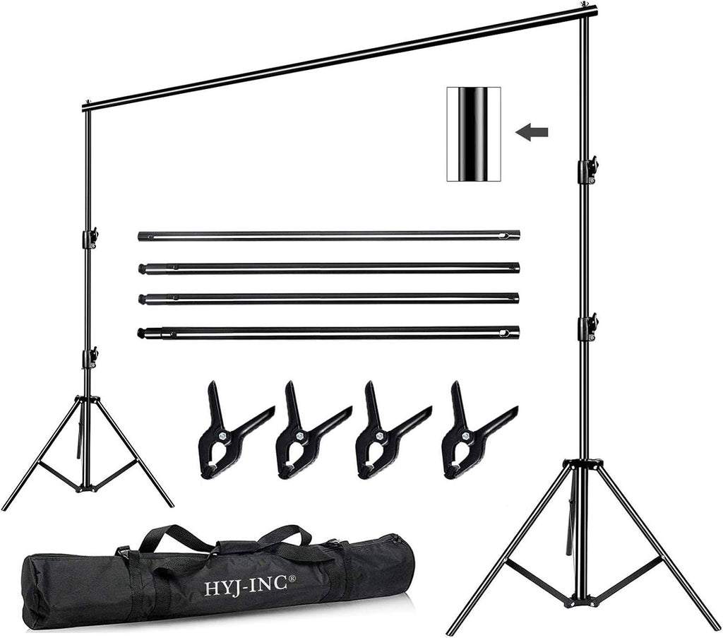 HYJ-INC 12ft x 10ft Photo Video Studio Heavy Duty Adjustable Photography Muslin Backdrop Stand Background Support System Kit with Carry Bag 4 Spring Clamps