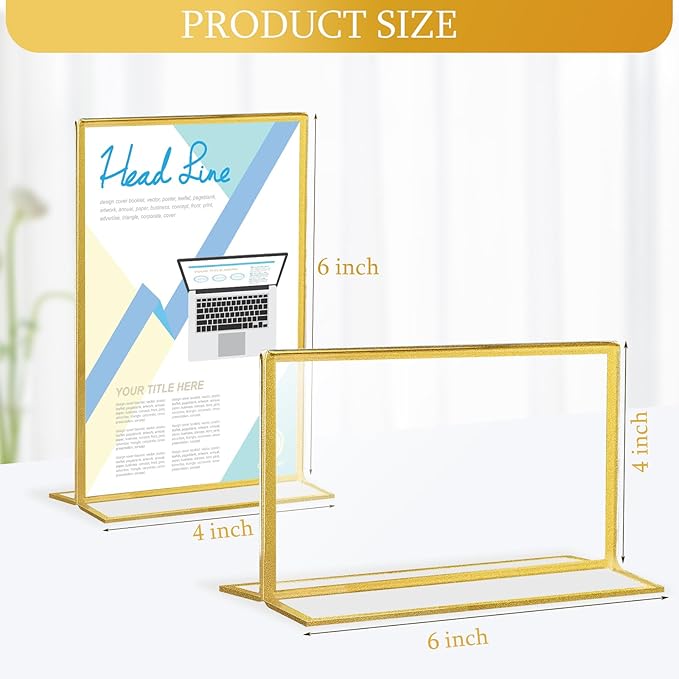 Hoteam 24 Pack 4 x 6/6 x 4 Clear Acrylic Sign Holder with Gold Border, Gold Picture Frame, Double Sided Wedding Table Number, Acrylic Menu Stands for Wedding Table, Restaurant Sign, Photos Display