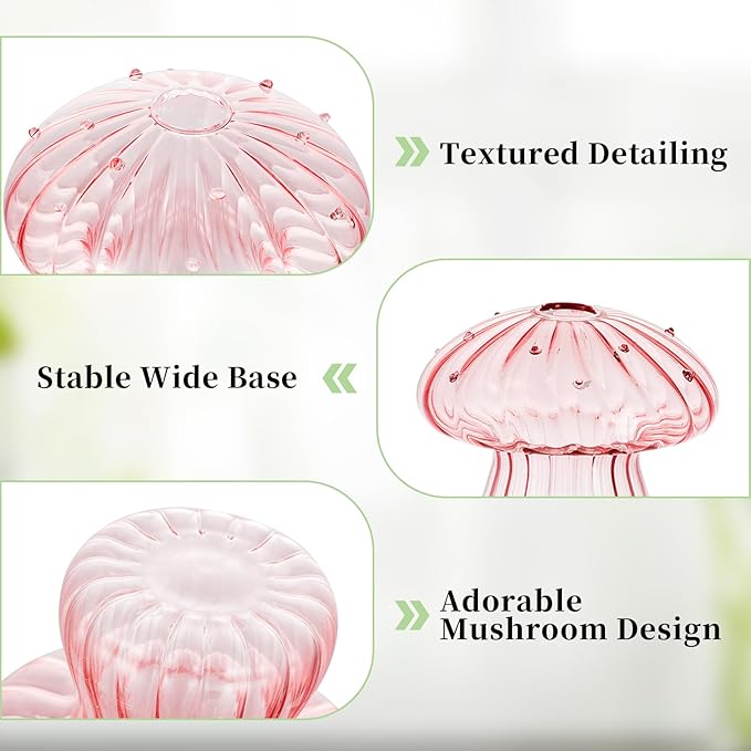 Glasseam Mushroom Plant Propagation Stations: Pink Glass Terrarium Jar Set of 10 Cute Planters for Indoor Plants Mini Propagate Station Unique Christmas Birthday Gifts for Women Home Office Decor (5 Pcs)