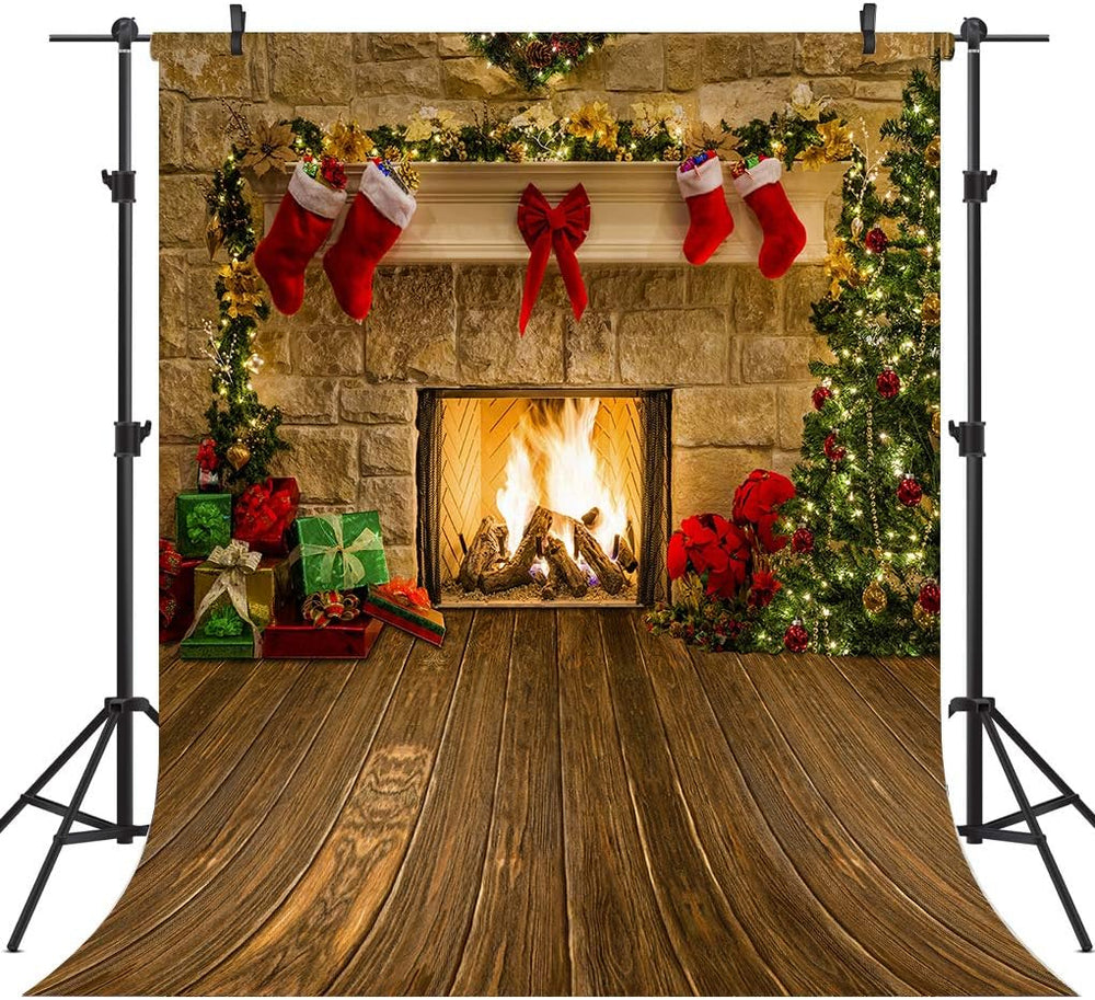 10X10FT Christmas Fireplace Theme Backdrop for Photography Tree Sock Gift Dec...