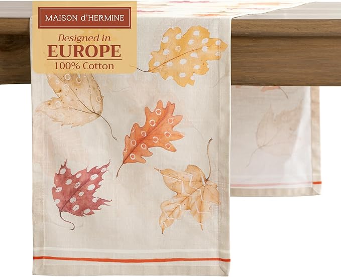 Maison d' Hermine Table Runner 100% Cotton Single Layer Table Runners 108 inches Long for Thanksgiving Christmas Decorations Home Kitchen Dining Party Wedding (Colours of Autumn, 14.5" x 108")