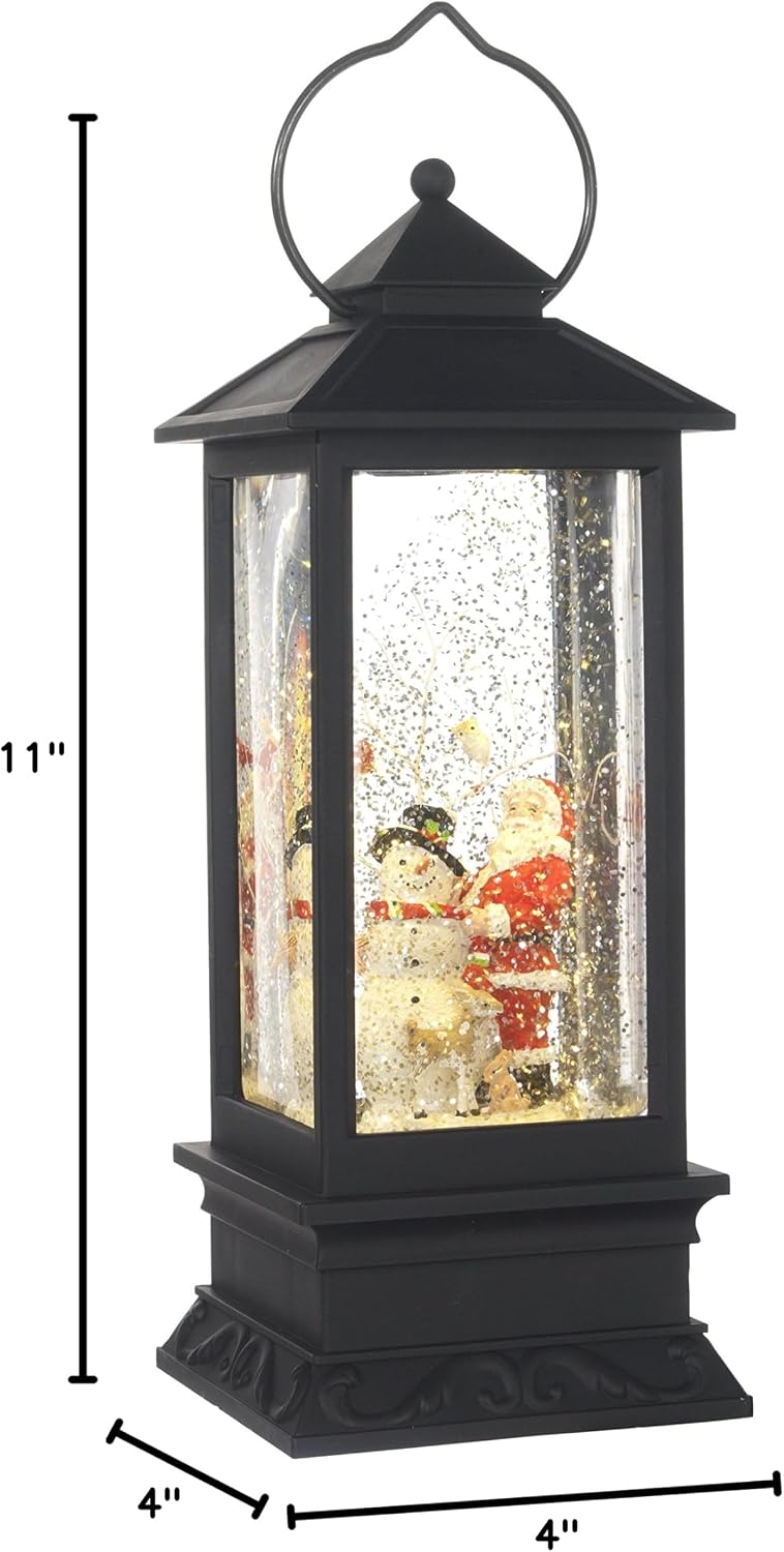 lighted snow globe lantern: 11 inch, black holiday on a desk or shelf