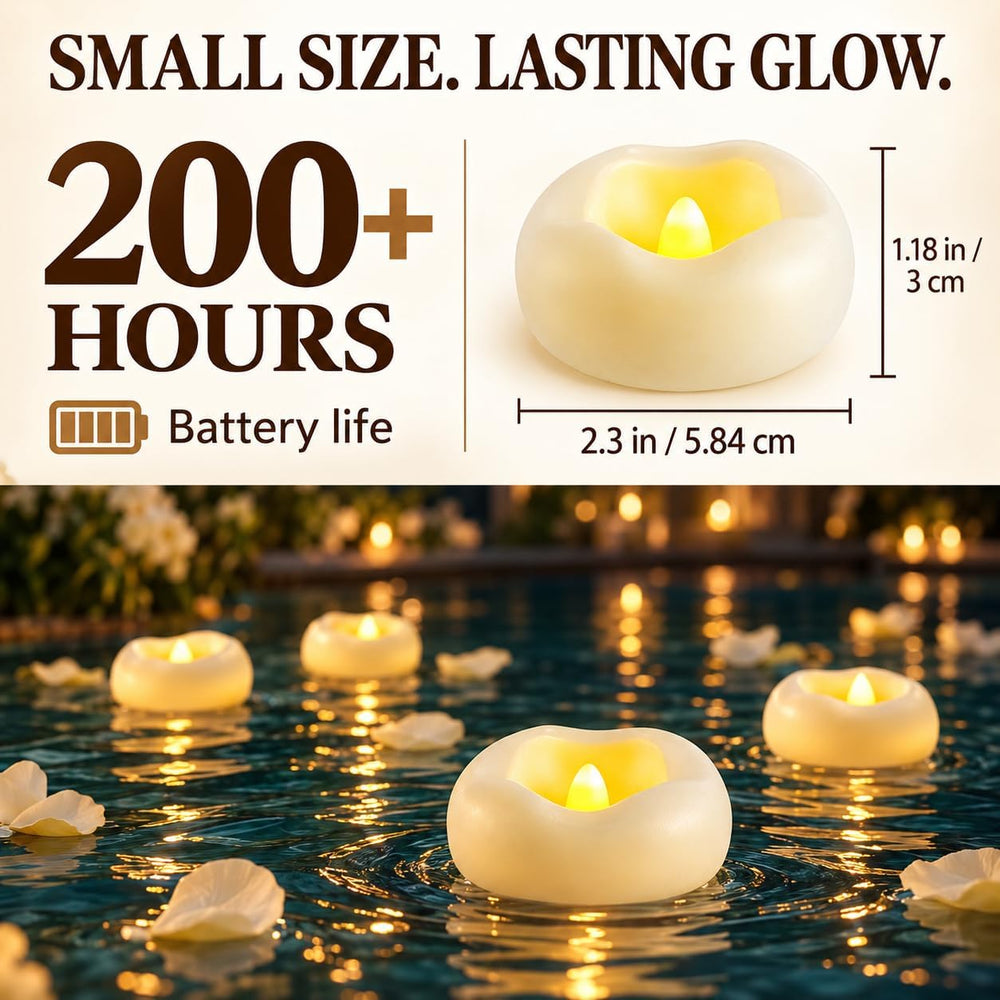 36 x 2”Floating Candle, 200 Hour Water Activated Warm White Battery Powered F...