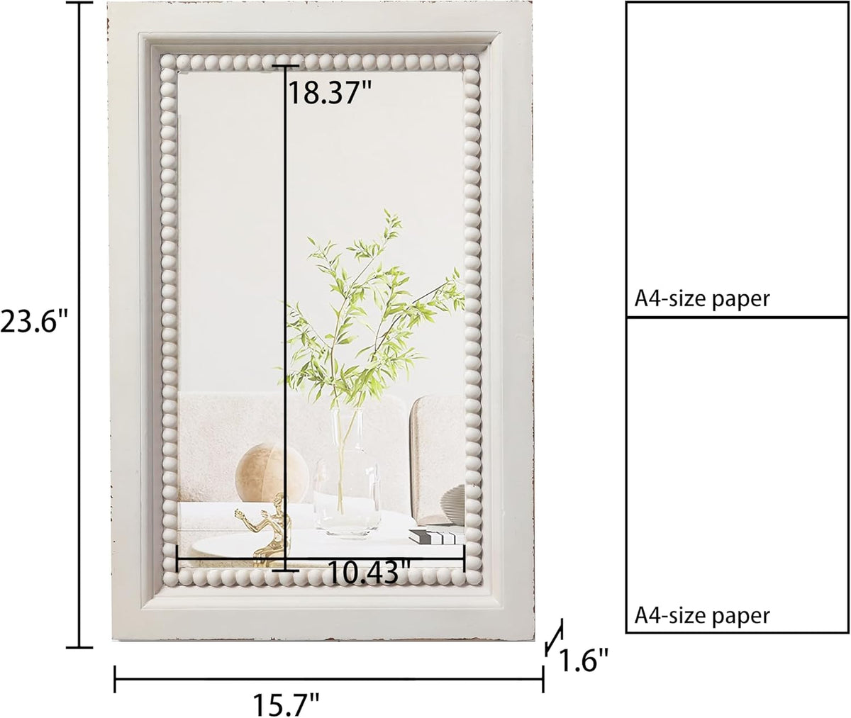Boho White Mirrors for Wall Decor 24 x 16 Inches