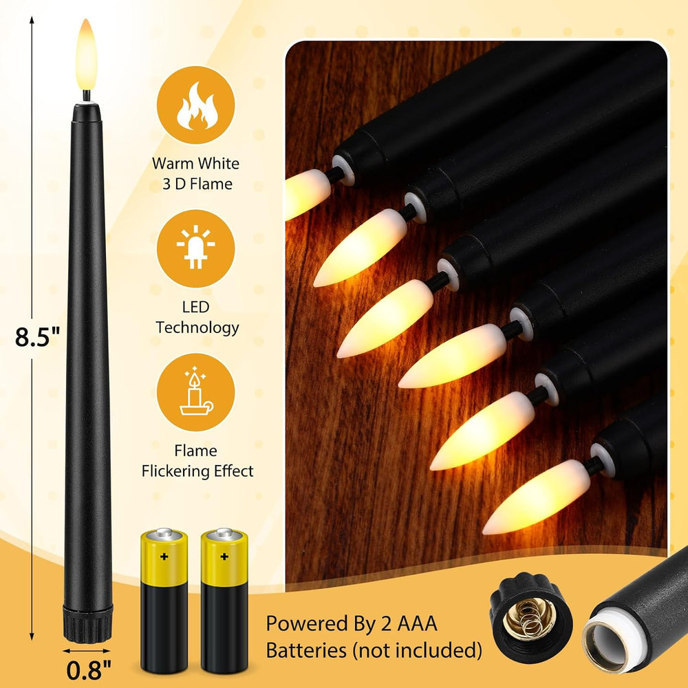 Baquler 50 Pcs 8.5 Inch Black Flameless Taper Candles Battery Operated