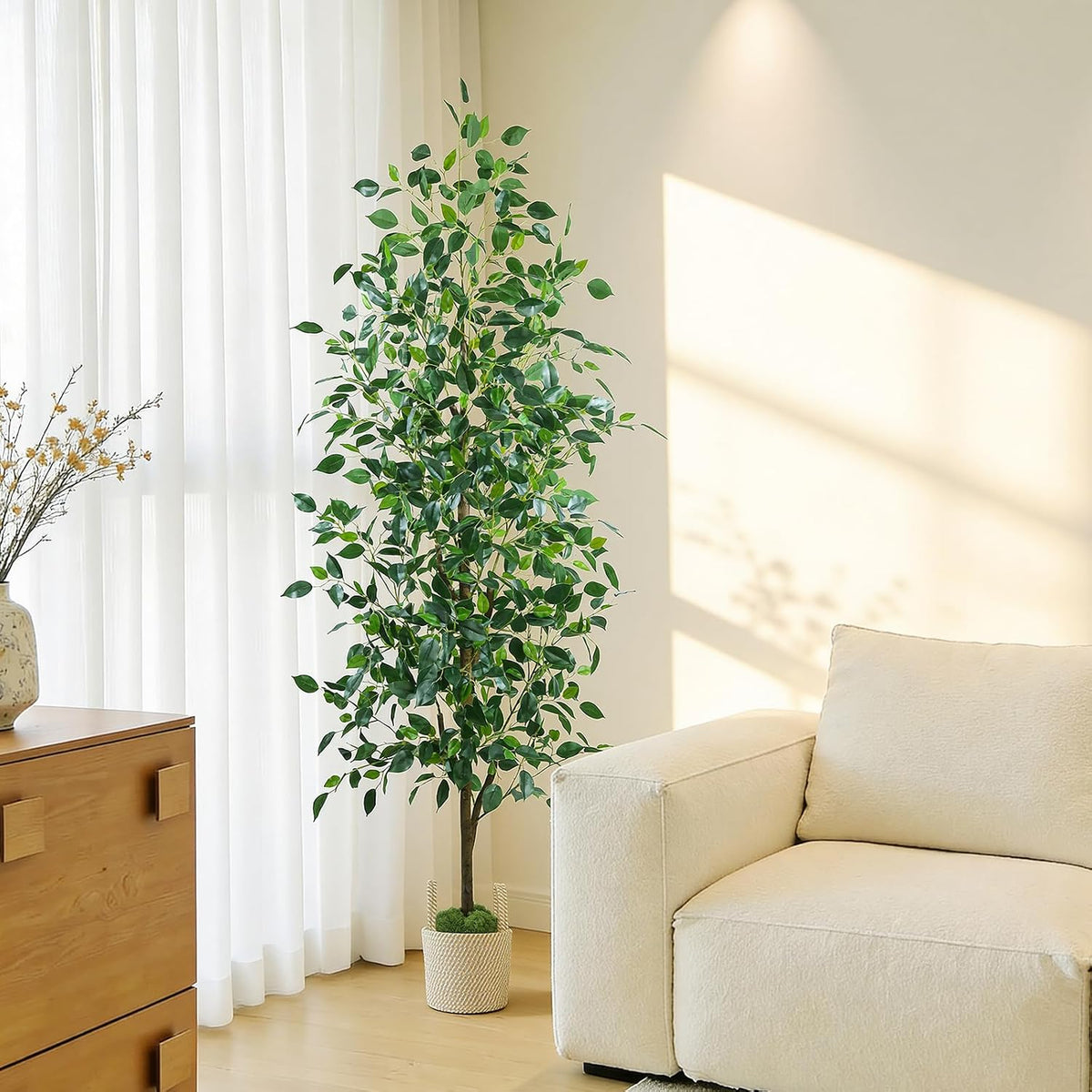 caxchiling artificial ficus tree 6ft, faux floor tree on a desk or shelf