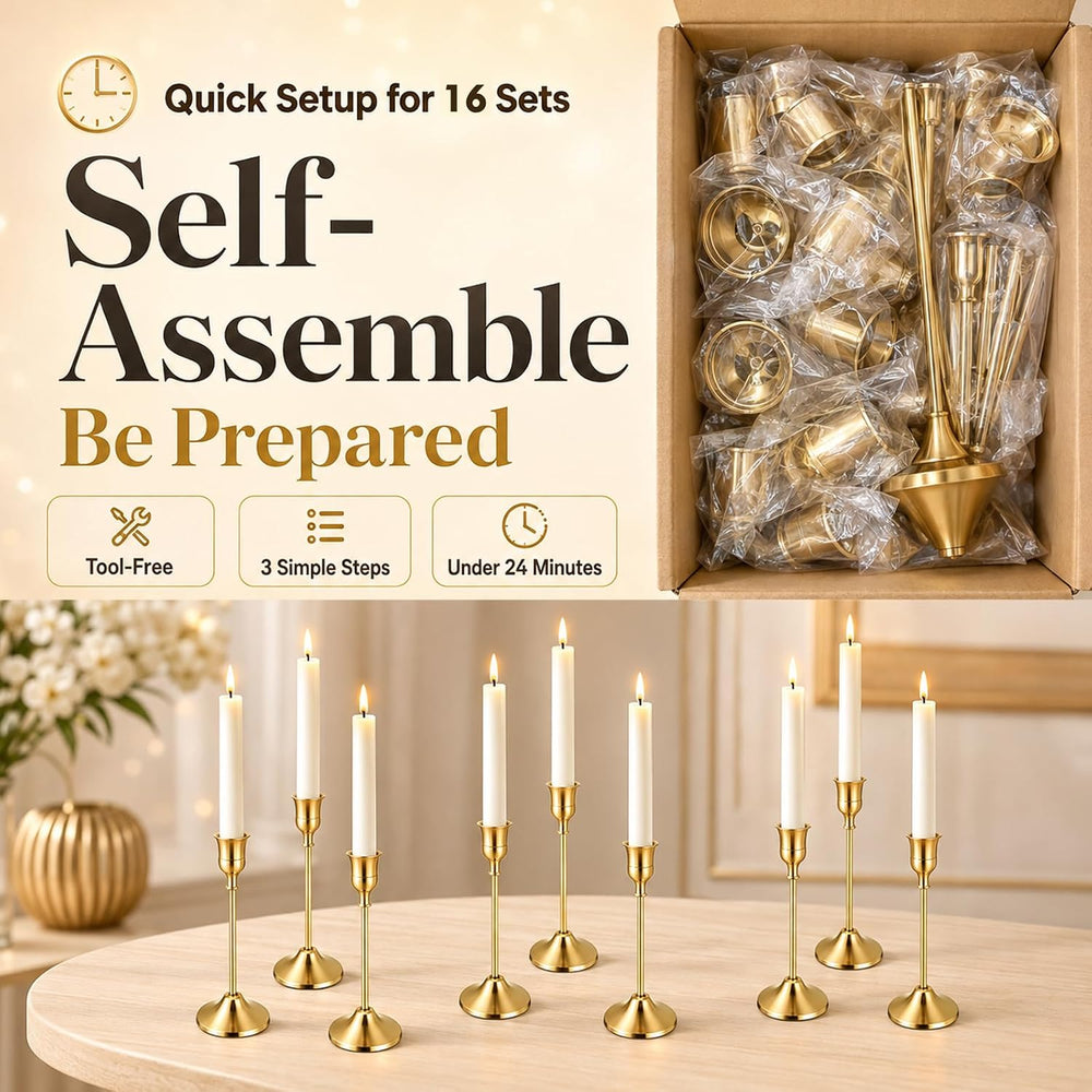 48Pack Brass Gold Metal Taper Candle Holders Vintage Candlestick Holder Set