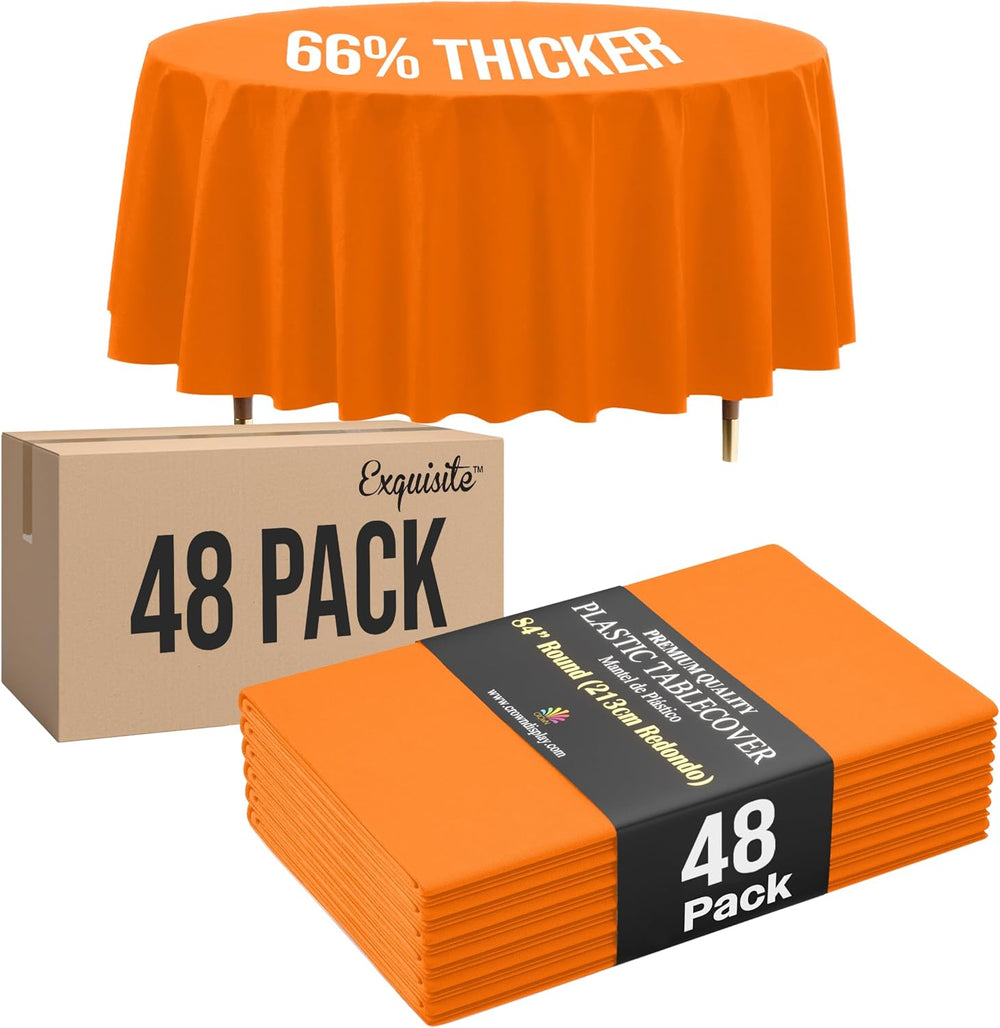 Exquisite 66% Thicker Orange Round Tablecloth 84" - 48 Pack