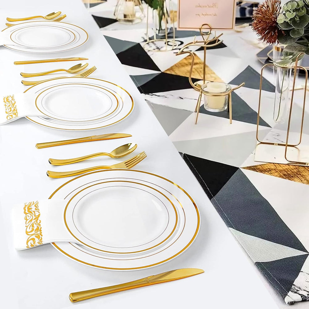 Gold Plastic Plates, MCIRCO 100 Pieces Disposable Party Plates for Weddings, ...