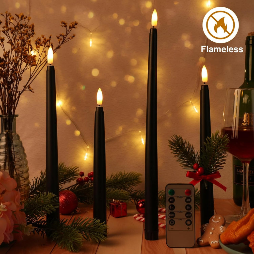 Rossesay 16 Pcs Black Flameless Taper Candle with Remote Timer