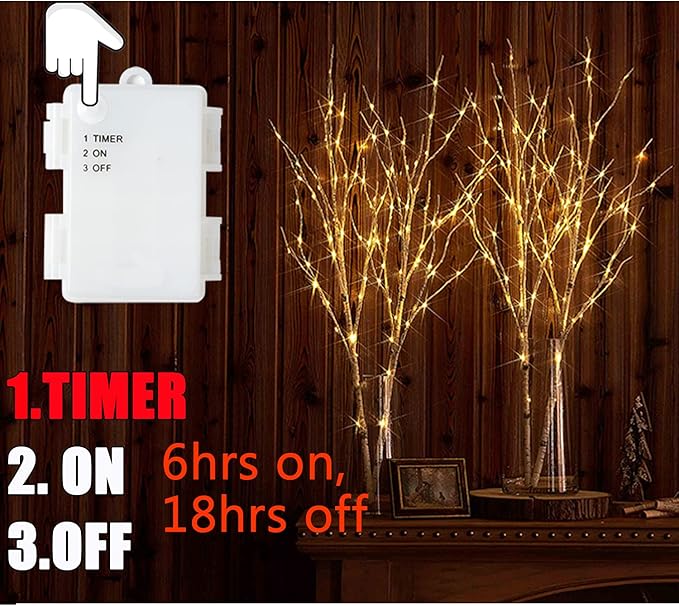 Fudios Birch Branch Lights with Timer for vase 100 LED Lighted Willow Twig 32IN Tall Battery Operated Home Party Indoor Outdoor use