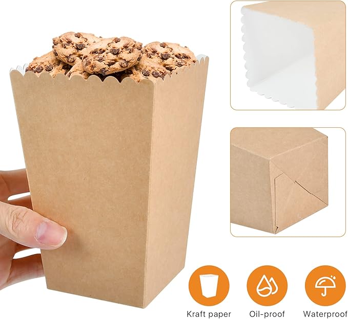 150 Pcs Popcorn Boxes, 22-27 Oz Mini Paper Popcorn Box, Oil-Proof Kraft Paper Popcorn Bags, Popcorn Container for Movie Theater Carnival Birthday Party Supplies(3.54 x2.48 x5.35 Inch)