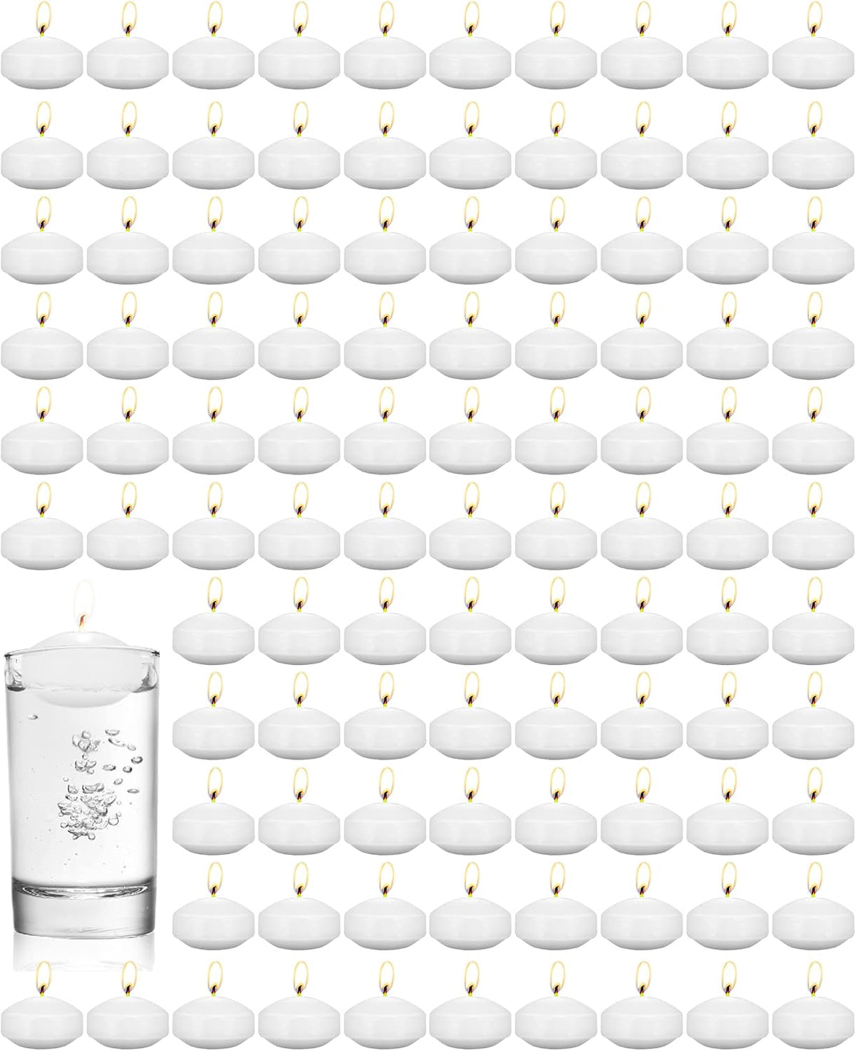 Treela 80 Pcs 1.73 Inch Unscented Floating Candles, Dripless Tealight Candles with 5 Hours Long Burning for Wedding Vases Centerpieces, Party Home Decorations(White)