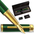 Ellington Pens Luxury Fountain Pen Set- Fountain Pens for Writing - Smooth Fine Nib - Includes Refillable Ink Converter, 3 Ink Cartridges [Black & Blue], Gift Box - Elegant Calligraphy