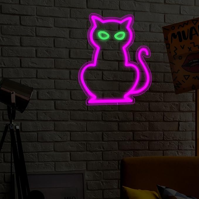 Cat Neon Signs for Wall Decor, Purple Cat LED Neon Sign USB Powered, Halloween Cat LED Light Table Decoration for Bar, Christmas, Wedding, Birthday Party