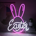 Easter Bunny Egg Neon Sign Pink Rabbit Ears Neon Light Easter Day LED Neon Signs for Wall Neon Lights Signs for Bedroom Bar Party Decor Kid Gift