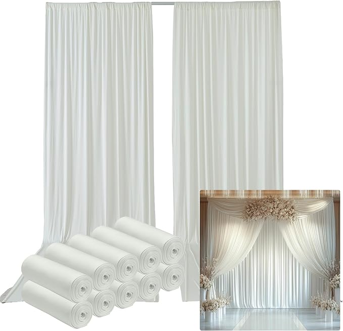 50ftx14FT Wrinkle Free Ivory Backdrop Curtain, 10 Panels 14FT Height Ivory Wedding Backdrop Drapes, Silky Polyester Back Drop Cloth for Birthday Photography Background Party Backdrop Draping