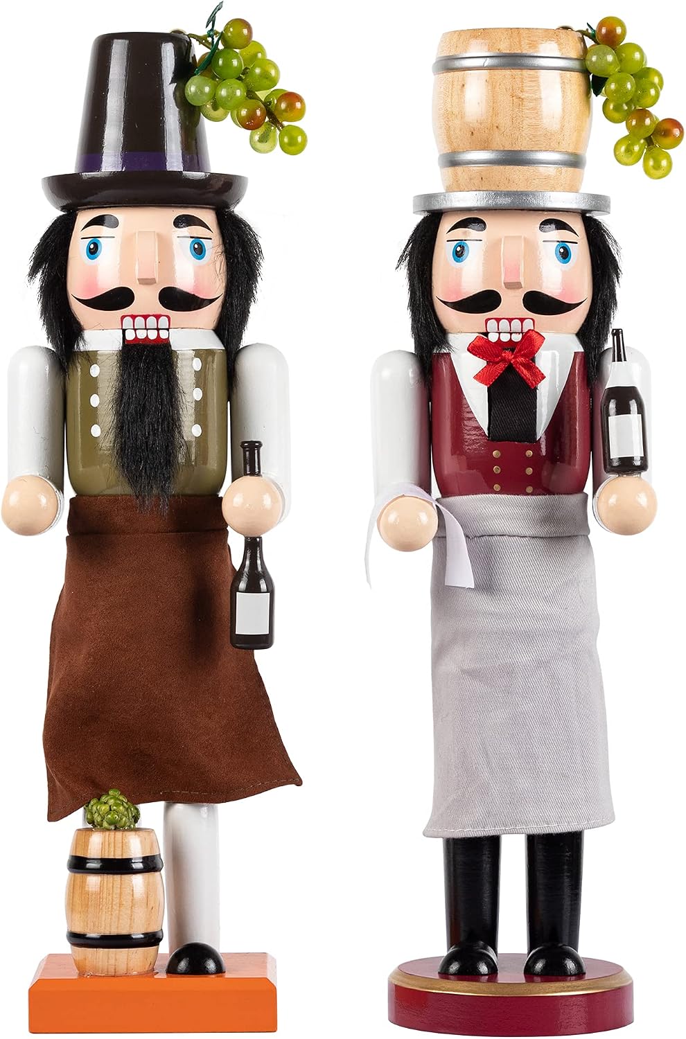 KI Store Wooden Nutcracker Figure Wine Maker Nutcrackers 14-inch Set of 2 Christmas Nutcracker Decorations for Kitchen Dinning Room Bar Table