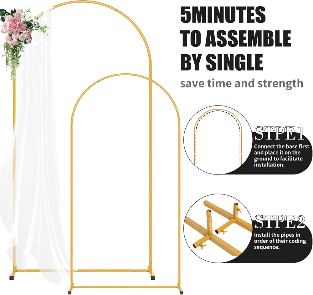 Metal Arch Backdrop Stand and Black Cover Set of 2 (6FT/7.2FT)