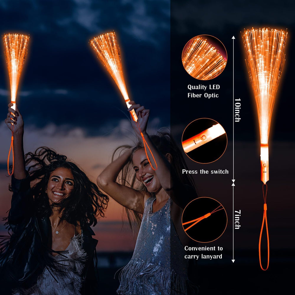 72 PCS Orange Fiber Optic Wands Glow Fiber Wands Bulk LED Light Up Wands with...