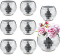 8 PCS Silver Disco Ball Vase,Glass Disco Ball Planter Candle Holder Vase Bulk Mirror Disco Ball Flower Vase for Wedding Centerpieces,Birthday,Office,Bedroom