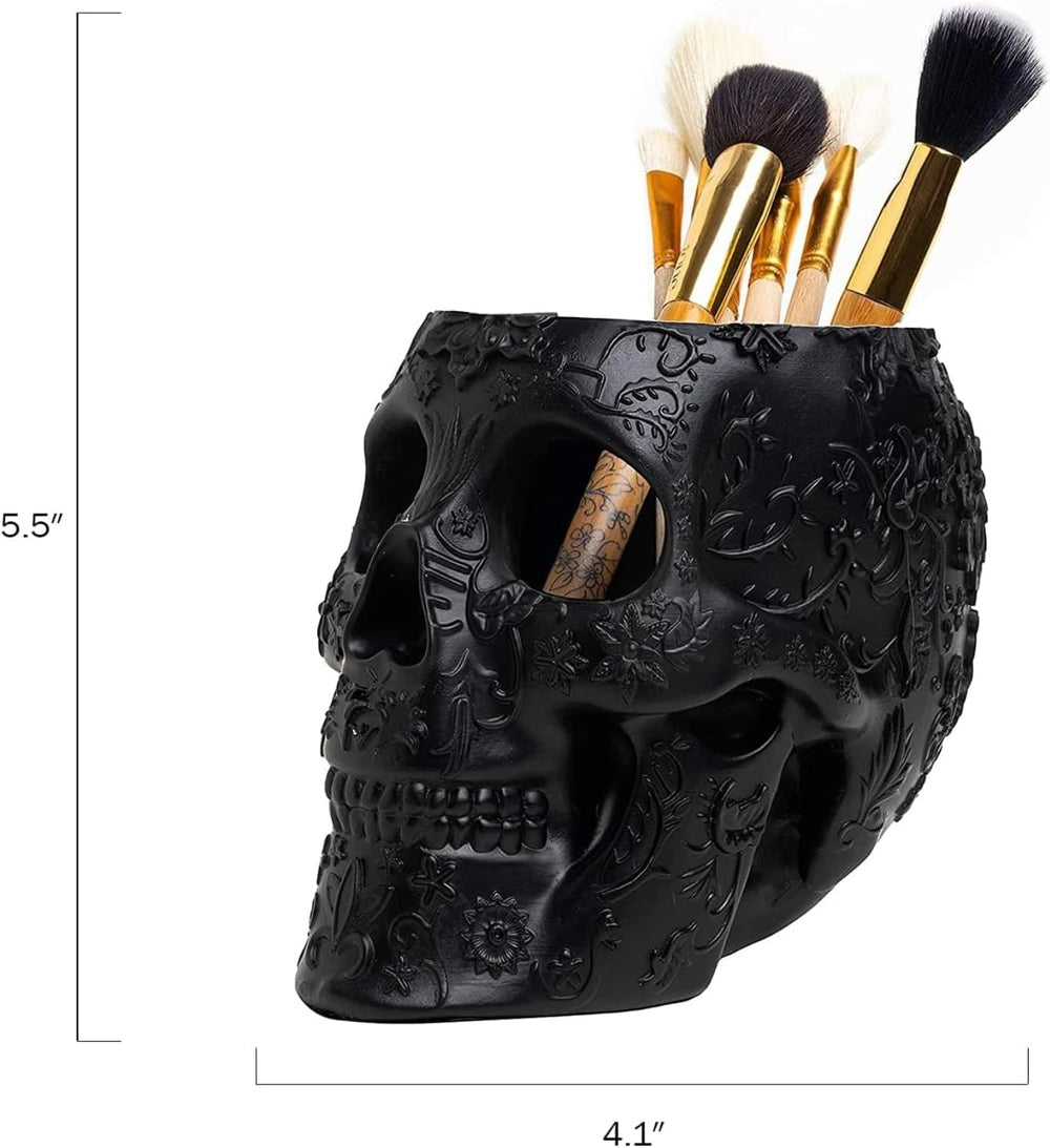Skull Makeup Brush Holder, Pen Holder, Vanity, Desk, Office Organizer, Statio...
