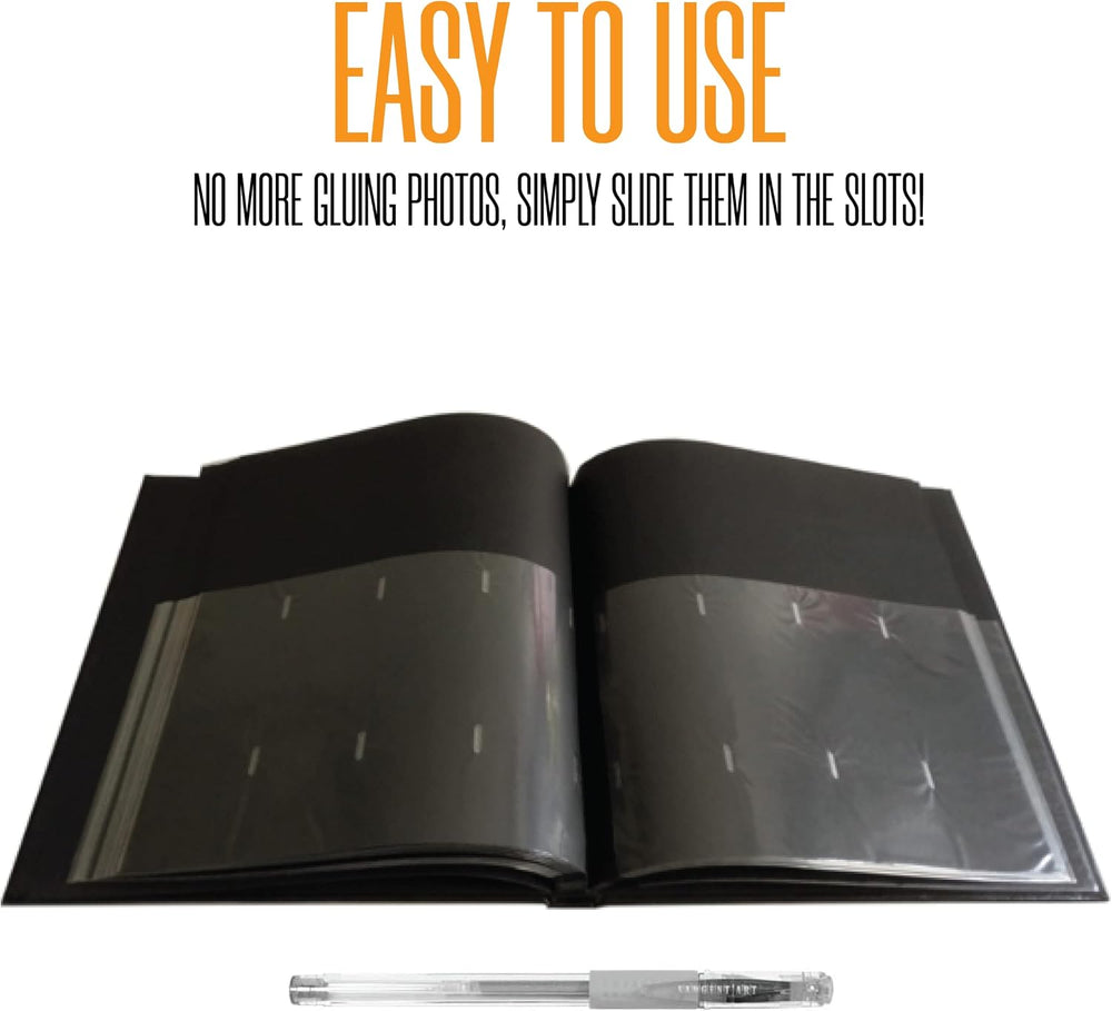2x6 Photo Strip Album, Black Cover Black Pages, 2 Gel Pens