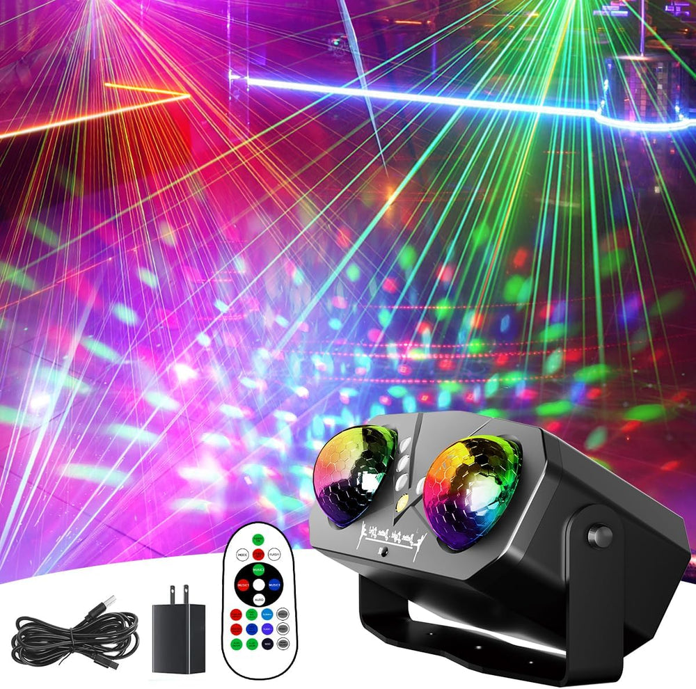 Party Light with Dual RGB Disco Balls and V-Shaped LED Beads