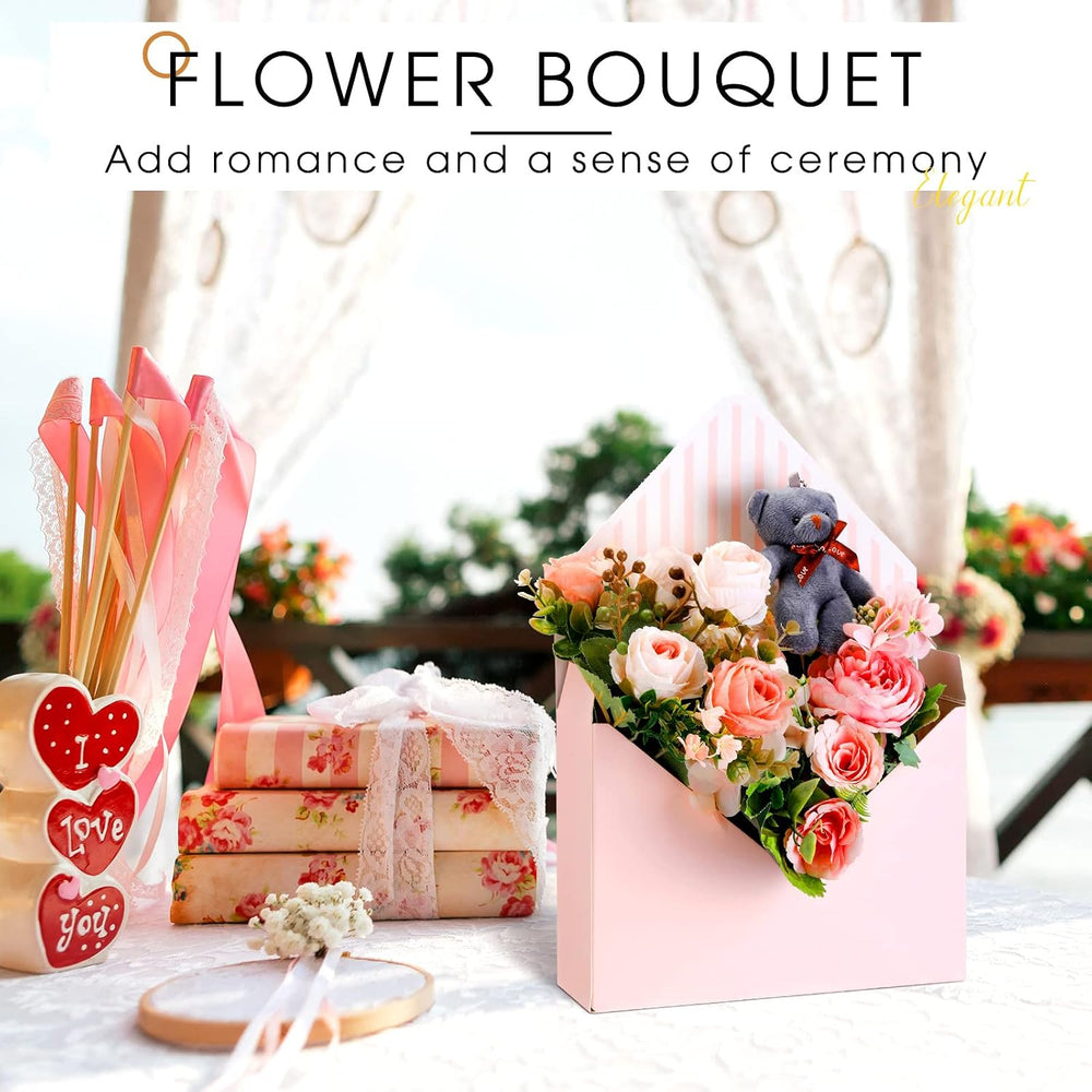Geyee 20 Pcs Graduation Floral Bouquet Envelope Boxes Pink Flower Bouquet Pac...