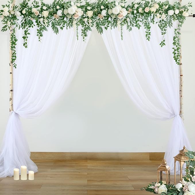6 Panels White Sheer Tulle Backdrop Curtains for Parties Wedding 30ft x 8ft White Curtain Backdrop for Birthday Party Baby Shower Photos Background Drape(5ft x 8ft, 6 Panels)