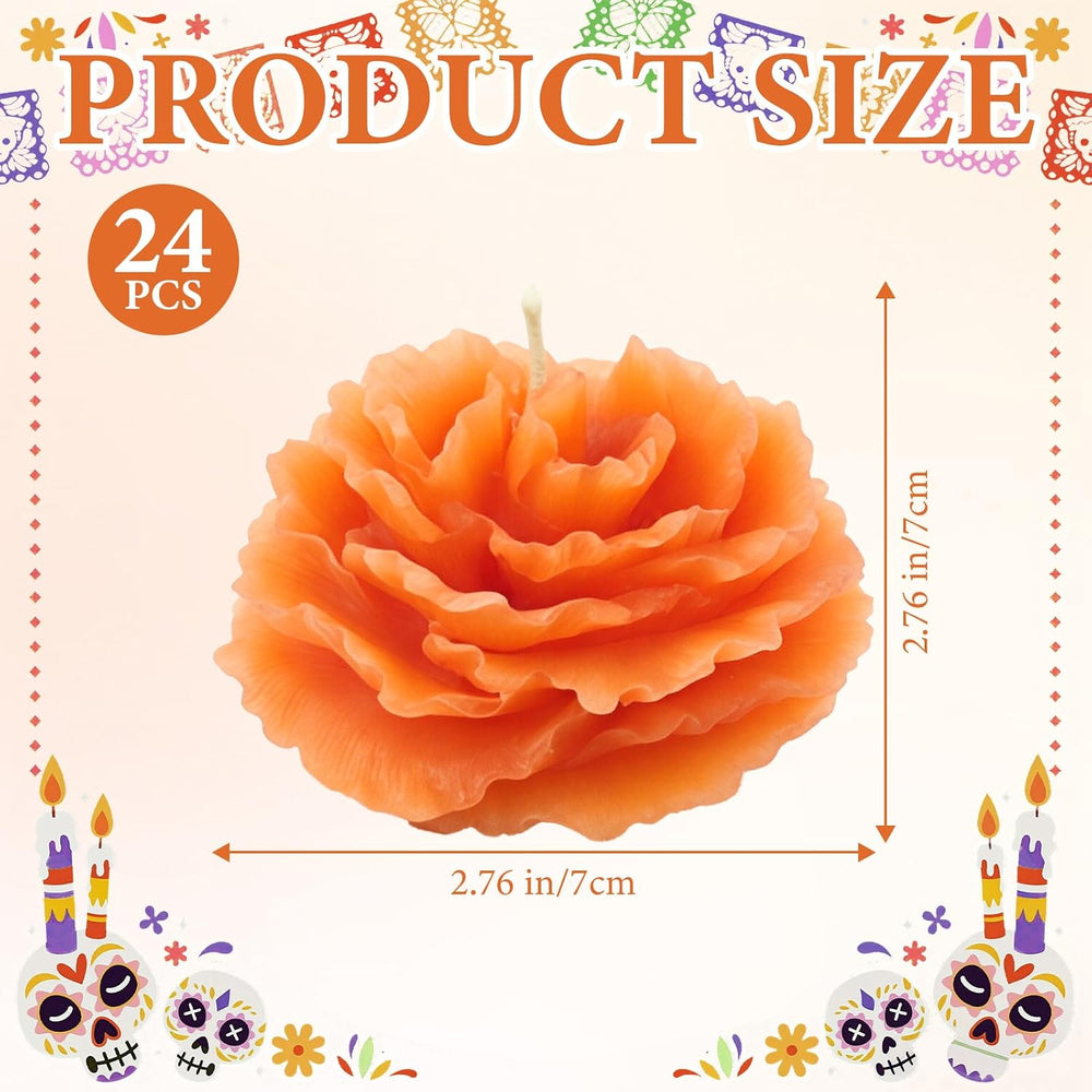 24 PCS Marigold Orange Candles, Day of The Dead Decor