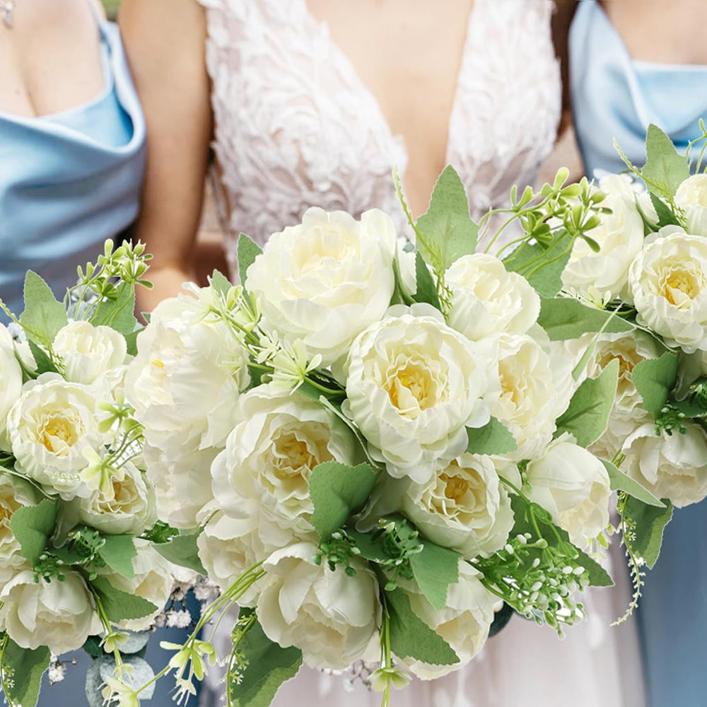 12 Bundles White Peonies Artificial Flowers Bulk for Centerpiece