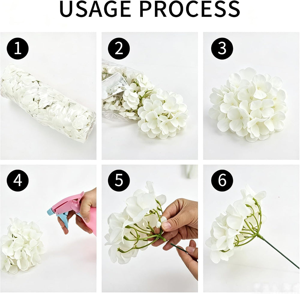 100pcs Hydrangea Artificial Flowers Bulk Heads with Stems Fade-Resistant Reus...