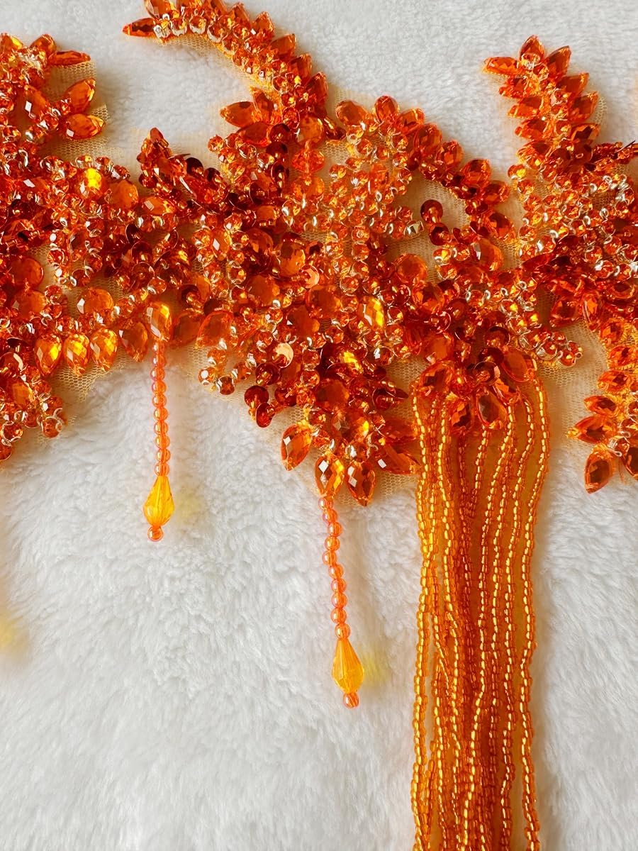 Pure Handmade Rhinestone Fringe Patch Trim Crystal Beaded Applique for Sewing...
