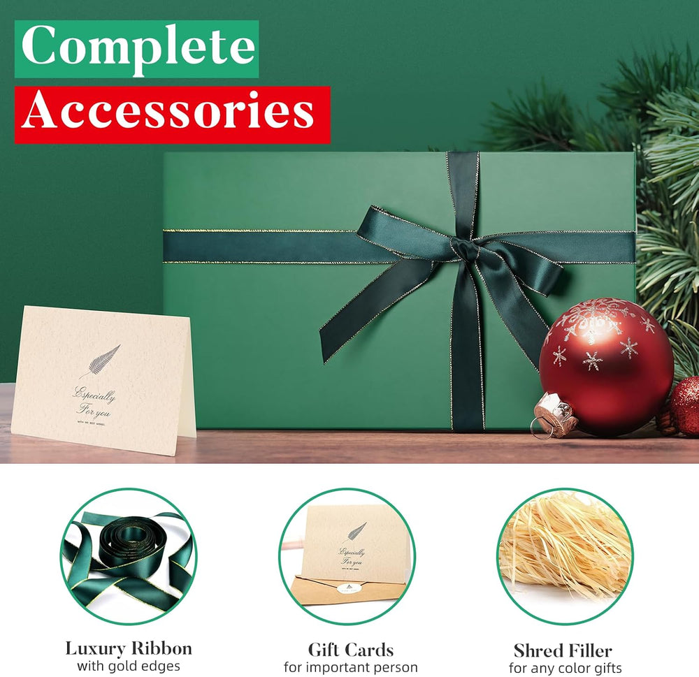 Dark Green Magnetic Gift Box for Christmas, 13.85"x8.35"x4.45"