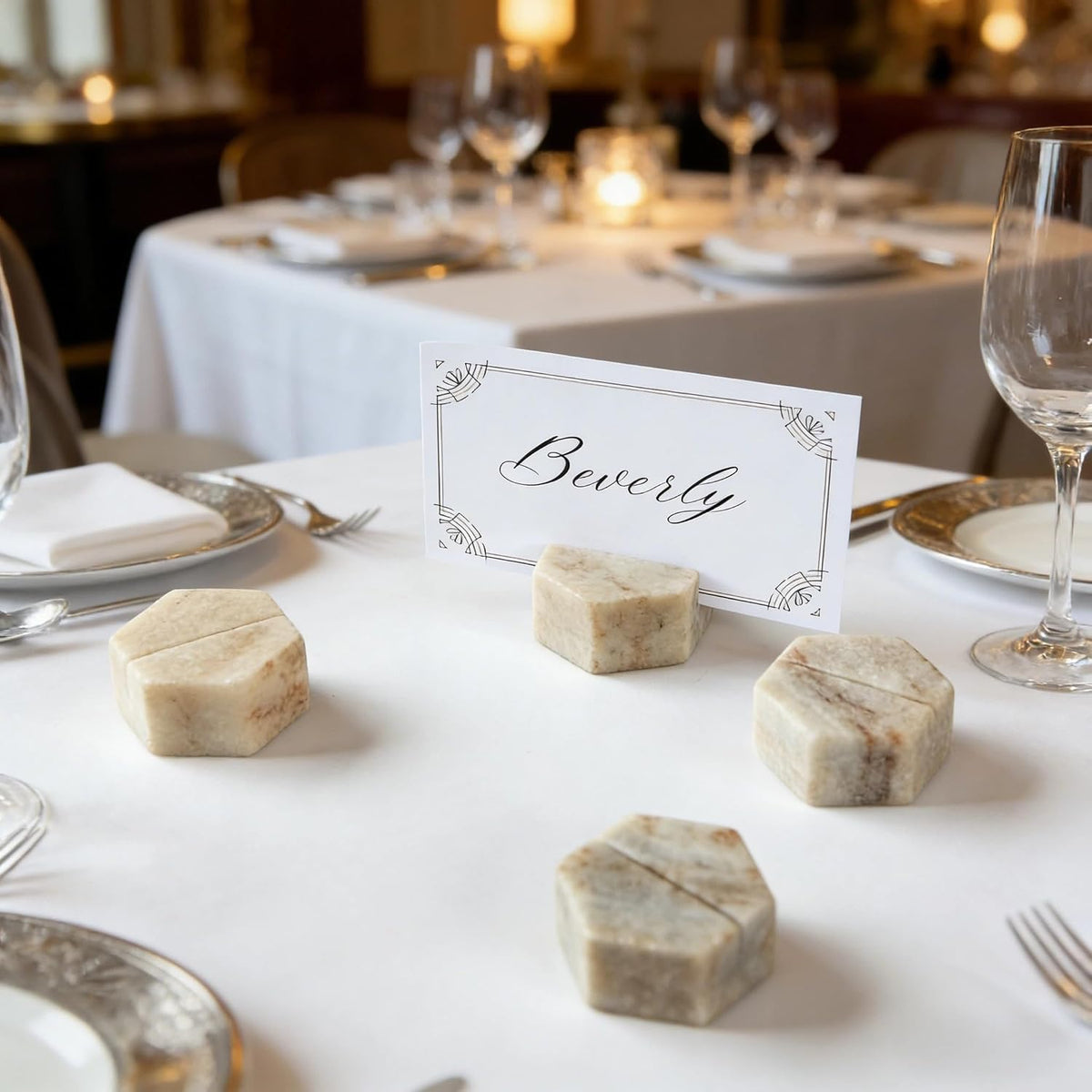 marble hexagon place card holders, unique design handmade, package contents