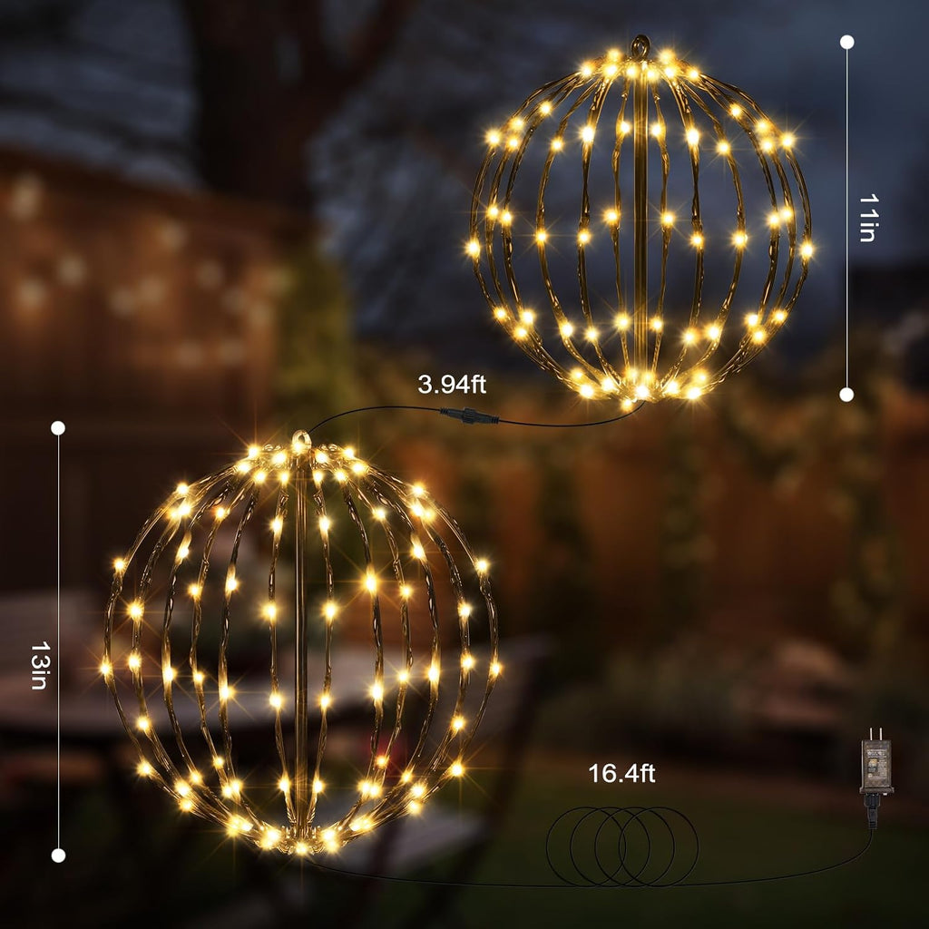 christmas decorations,led light balls outdoor,2 pack,warm white shown in use