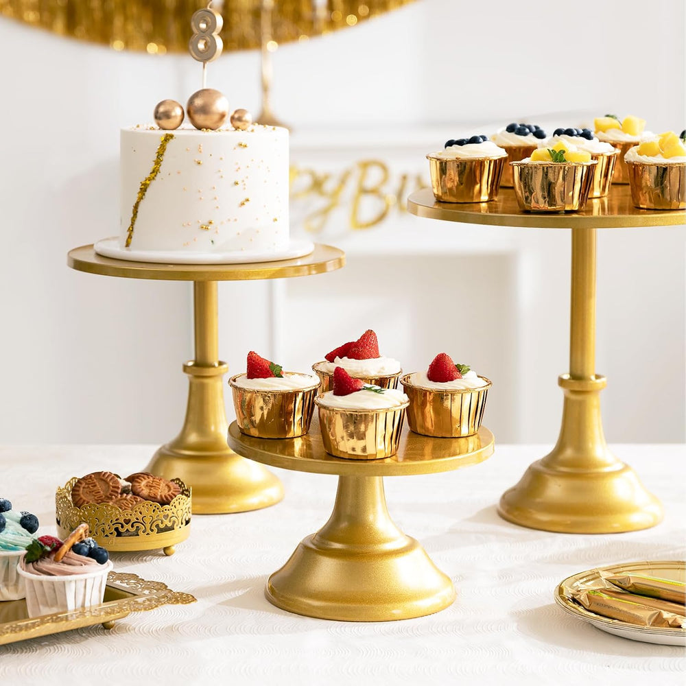 HBlife 3 PCS Gold Cake Stand Set (8"/10"/12" Cake Plate), Metal