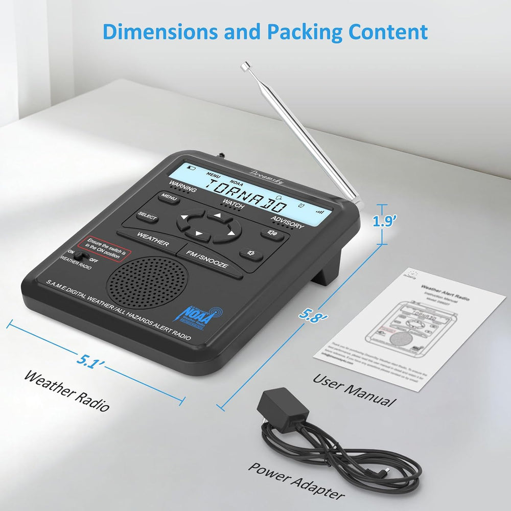 DreamSky Weather Radio NOAA Alert with Battery Backup & FM Radio for Home