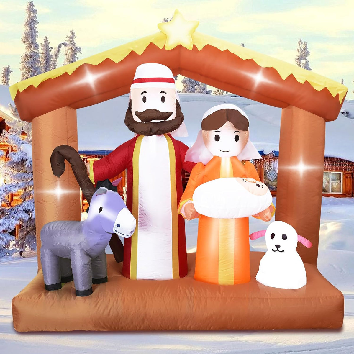 6FT H Christmas Inflatable Nativity Scene with Build-in LED Lights, Christmas Inflatable Outdoor Indoor Decorations Large Party Yard Decoration (The Nativity)