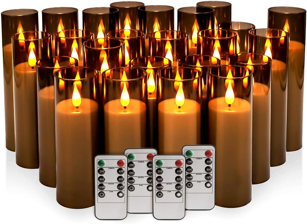 24 Pack LED Gray Flameless Candles with Remote, 3D Flickering Battery Operate...